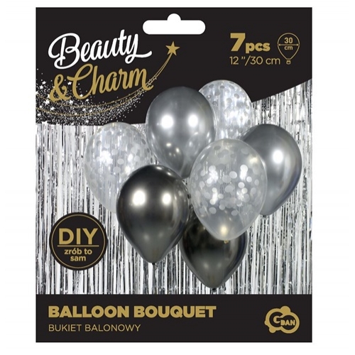 Balony bukiet balonowy srebrno grafitowy 7szt